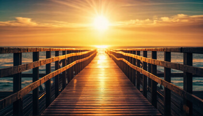 Obraz premium Pier at sunset. Sea pier in the light of the sun's rays