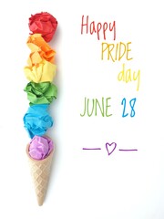 Happy PRIDE day June 28 colorful poster with text