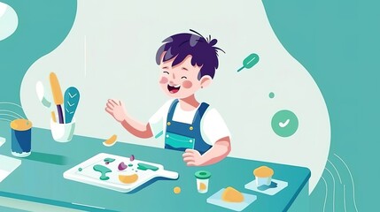 A child is happily playing with playdough