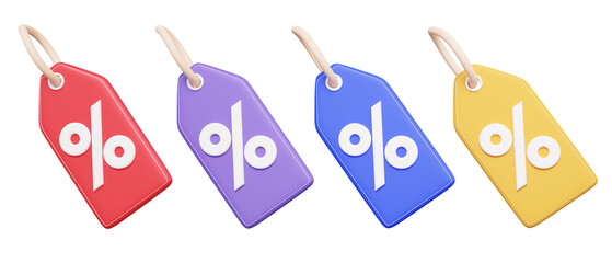 Tag price special with percentage set on isolated transparent background. promotion sale percent offer shopping marketing profitable voucher discount coupons tag icon excellent, 3d render