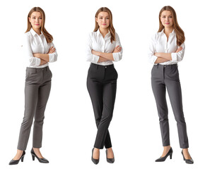 Set of business Woman with natural face beauty, 25 years old, three side view, cut out
