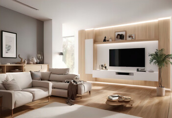 Simple bedroom interior with a wooden bed and soft pillows, interior minimalist style