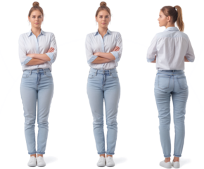 Set of business Woman with natural face beauty, 25 years old, three side views, cut out