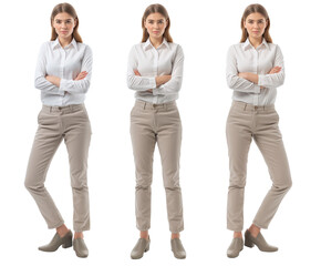Set of business Woman with natural face beauty, 25 years old, three side views, cut out
