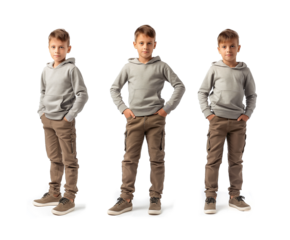 Set of young boy with natural facial beauty, aged 10, three side views, cut out