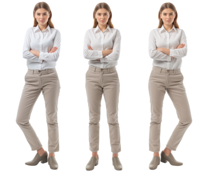 Set of business Woman with natural face beauty, 25 years old, three side views, cut out