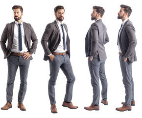 Set of business Man with natural face beauty, 25 years old, three side view, cut out