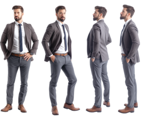 Set of business Man with natural face beauty, 25 years old, three side view, cut out