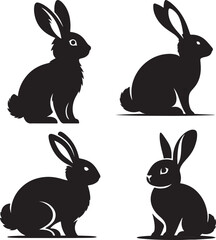 Vector rabbit silhouettes on white background