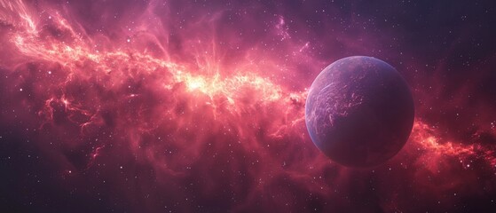 An abstract space background with stars and nebulae. A dark space background with an unknown planet, flashes of light in space. 3D illustration.