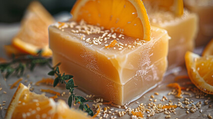 fresh orange soap, closeup view