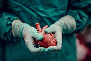 cross-section of heart surgery. Close-up. heart implantation. medicine. saving a person's life. Heart diseases