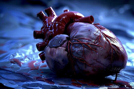 cross-section of heart surgery. Close-up. heart implantation. medicine. saving a person's life. Heart diseases
