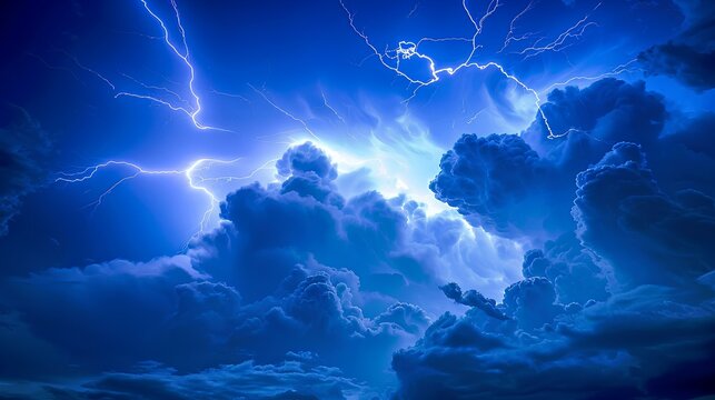 Blue sky with white clouds and lightning