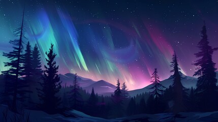 Fototapeta premium The photo shows a beautiful night sky with a aurora borealis (northern lights) in the sky