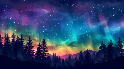 Obraz premium The photo shows a beautiful night sky with a colorful aurora borealis, also known as the northern lights