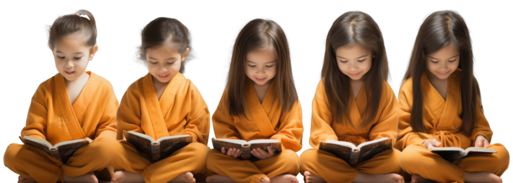 Little child girls reading a book on transparent
