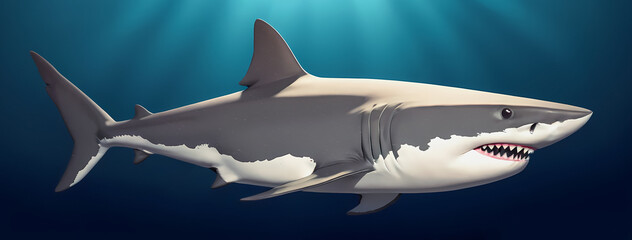Great white shark realistic illustration, side view of marine predator