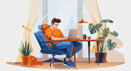 Fototapeta premium illustration of a man working in his home office