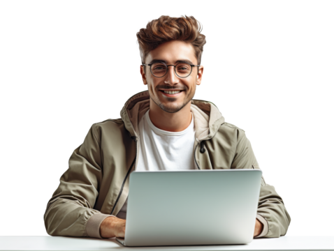 Isoalted young man with laptop on white
