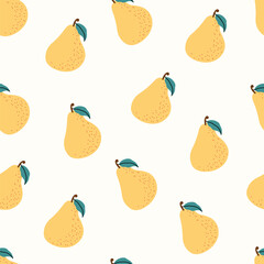 Pear Seamless Pattern. Trendy summer background. Vector illustration in hand drawn flat style. Vector print for fabric or wallpaper.