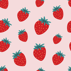 Strawberry seamless pattern. Trendy summer background. Vector illustration in hand drawn flat style. Vector print for fabric or wallpaper.