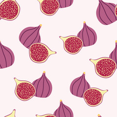 Fig seamless pattern. Trendy summer background. Vector illustration in hand drawn flat style. Vector print for fabric or wallpaper.