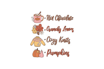 Hot Chocolate crunchy leaves cozy knit Pumpkins Fall Sublimation Design