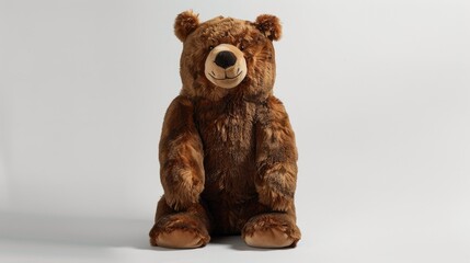 An enchanting brown bear plush stands out against a crisp white backdrop making it the perfect charming addition to any decor