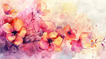 Watercolour painting of the beautiful spring flowed