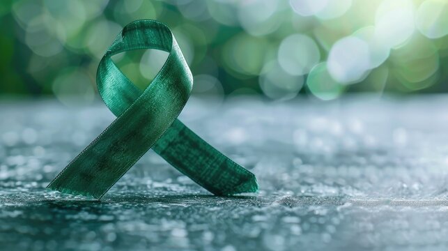 The striking Emerald Green Jade ribbon symbolizes support for Liver Cancer and Hepatitis B awareness during HVB month presented with a clear and precise clipping path
