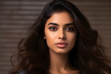 Naklejka premium portrait of young beautiful and happy Latin woman in charming face expression isolated clear grey background in female happiness emotion