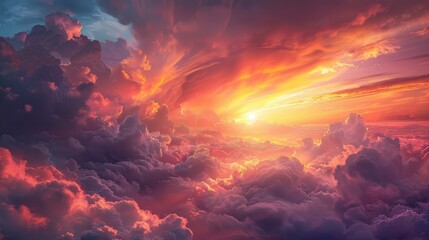 The idea of a Celestial World Sunrise and sunset amidst billowing clouds