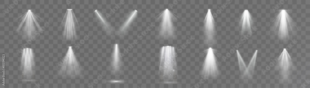 Aufkleber set of vector isolated spotlight light effects. white translucent glowing spotlight on a transparent