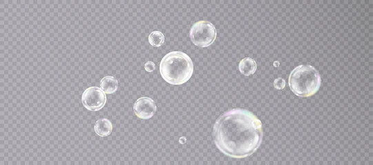 Soap bubbles isolated on transparent background for vector illustration. 10 EPS