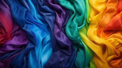 Vibrant Colors Flowing Through Luxurious Silk Fabric Displaying a Rainbow Pattern