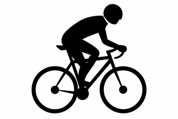Naklejka premium Black silhouette of cyclist isolated on white backdrop. Man on bicycle. Simple Graphic art. Concept of fitness, cycling, sport, active lifestyle. Icon, template, sign, logotype, print, design element