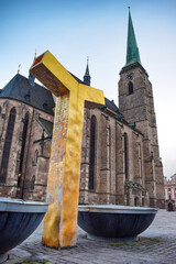 The Cathedral of Saint Bartholomew, Czech Republic at the main city square. It was established simultaneously with the city of Plzen around the year 1295
