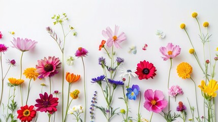 captivating arrangement of vibrant flowers against a minimalist white backdrop.
