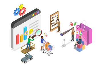 Fototapeta premium 3D Isometric Flat Illustration of Consumer Behavior Studying, Customer Journey Research