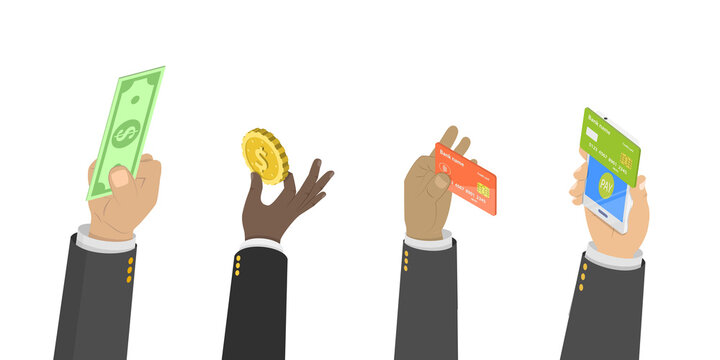 3D Isometric Flat  Illustration of Different Types Of Business Payments, Options to Transfer Money