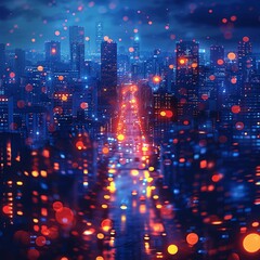 Obraz premium Bokeh lights dance in the urban night sky.