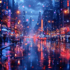 Obraz premium Vivid cityscape with enchanting bokeh blur.