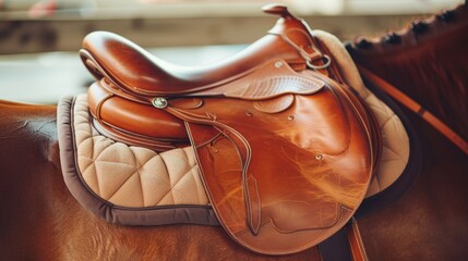 Detailed equestrian gear close up before competitive ride  summer olympic games sport concept