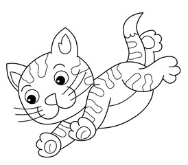 cartoon scene with farm ranch cat animal domestic running jumping isolated background illustration for children