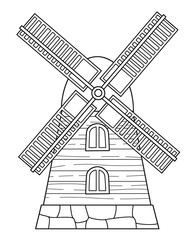 cartoon scene with farm ranch windmill barn coloring page drawing isolated background illustration for children