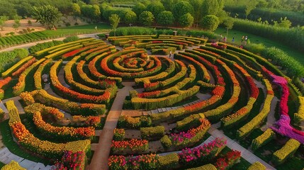 whimsical flower maze with vibrant petals guiding visitors on an enchanting journey.
