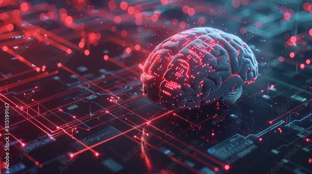 Poster artificial intelligence concept with digital brain on tech background, suitable for ai development f