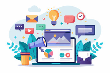 Minimalist vector illustration of a modern digital marketing campaign