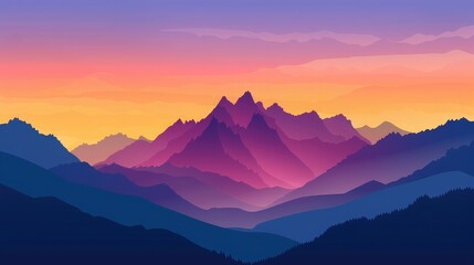 Obraz premium Majestic mountain range silhouetted against a vibrant sunset sky, great for outdoor adventure campaigns and inspirational quotes.